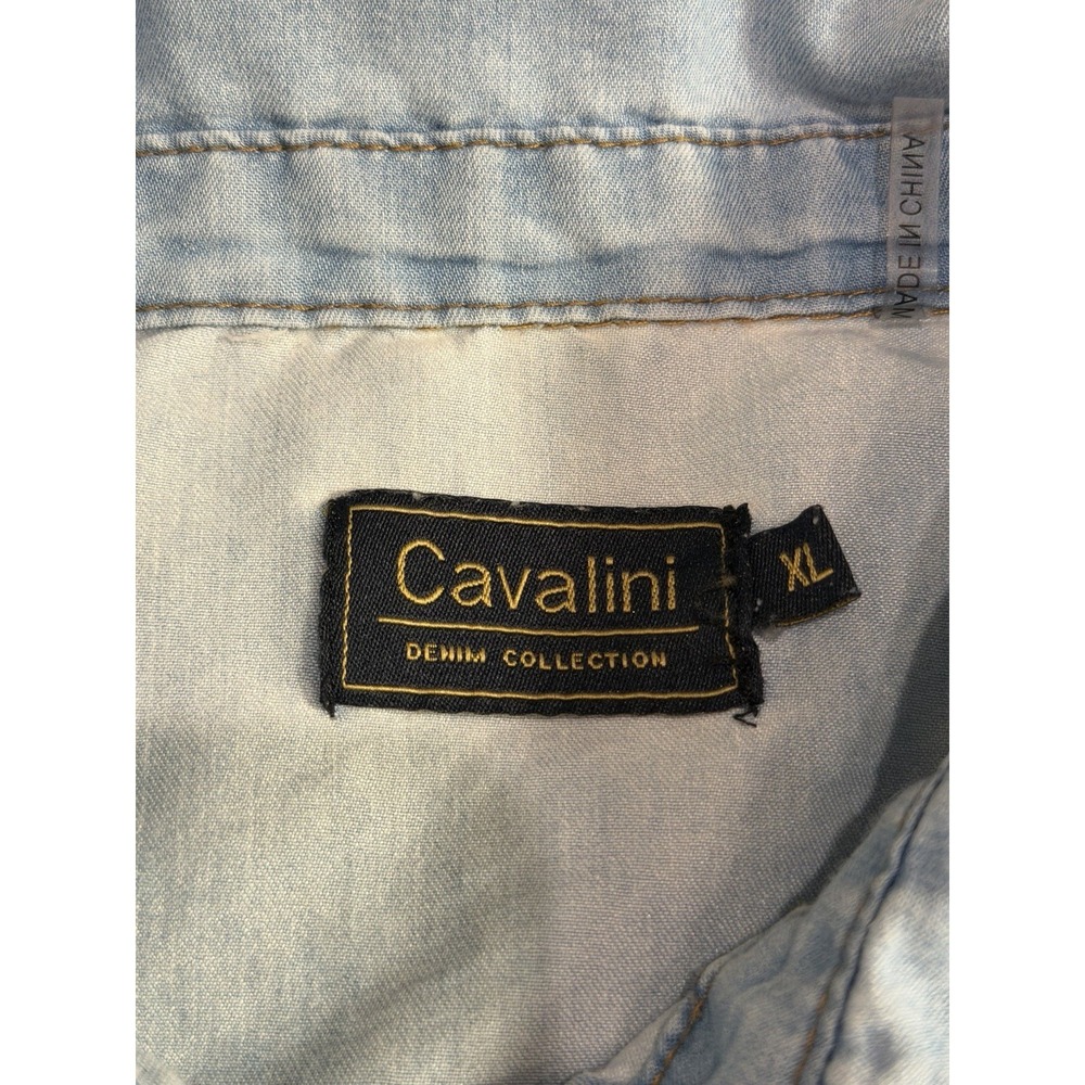 Cavalini Light Wash Denim Snap Button Western Shirt Womens XL Y2K Chambray Rodeo - Picture 2 of 9